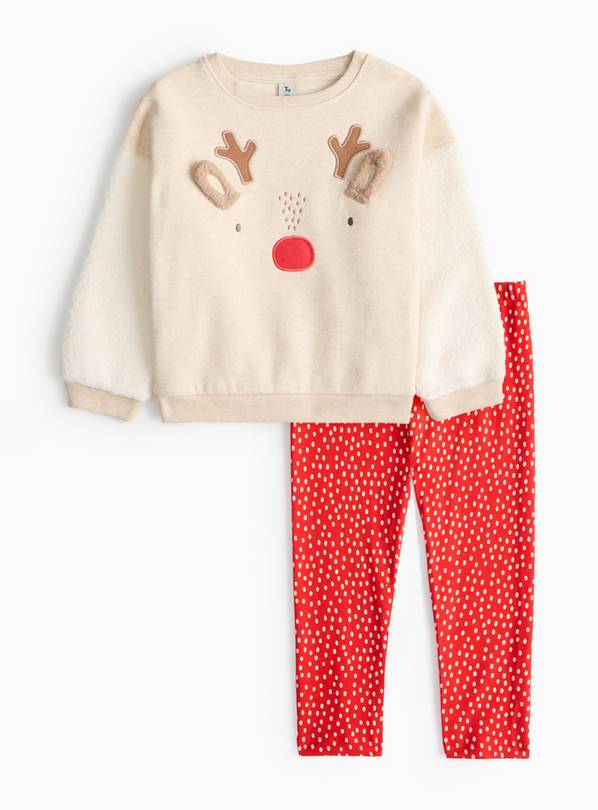 Cream Christmas Reindeer Sweatshirt & Leggings Set 1-2 years